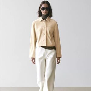 Massimo Dutti Short Suede Leather Jacket in Beige, XS